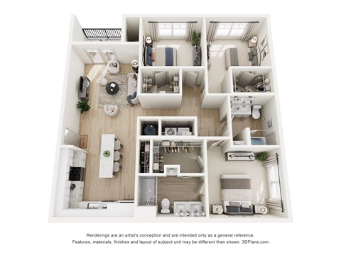 Floor plan for 3 beds, 2 baths, 1402 sqft